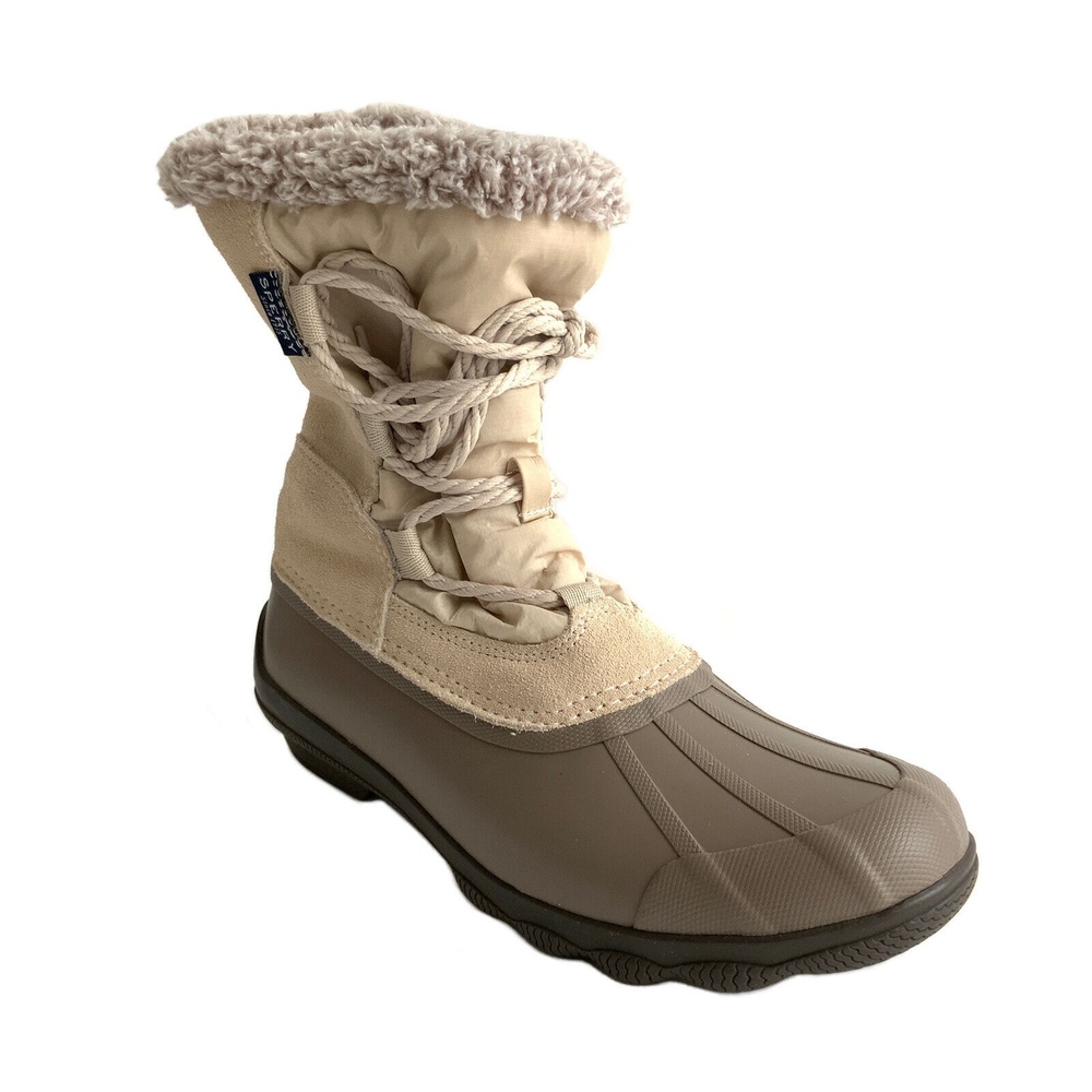 Sperry Syren Strait Lace-up Rain Duck Boots Beige 7